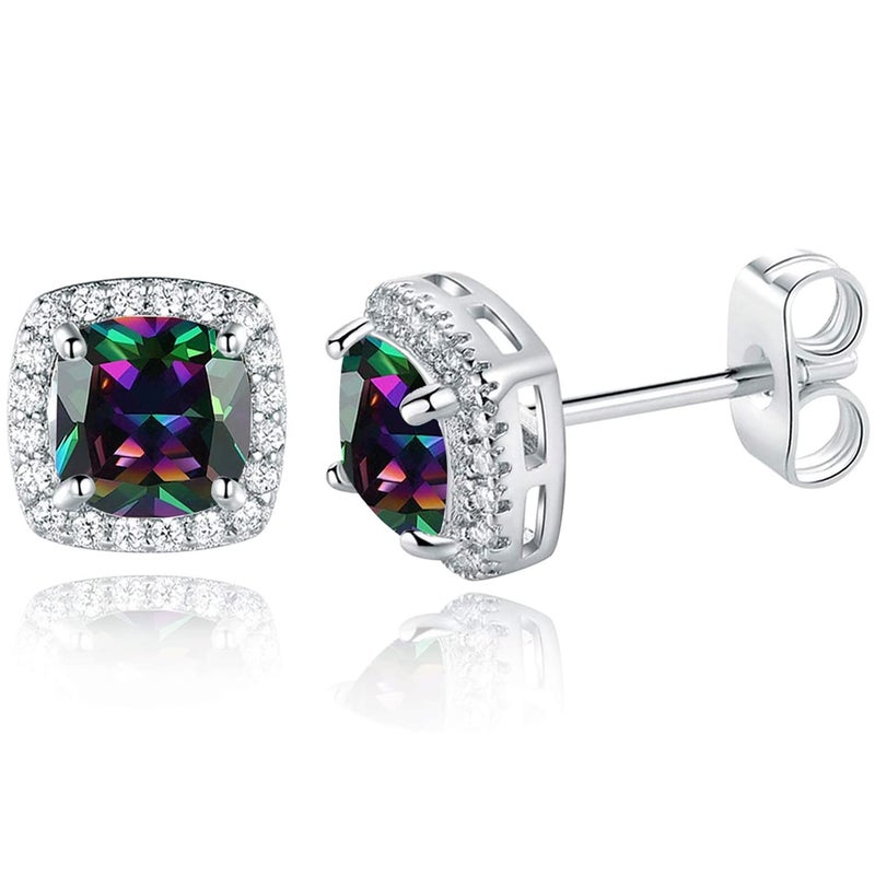 VOLUKA Halo CZ Cushion Stud Earrings for Women 18K White Gold Plated Simulate Diamond Earings Cubic Zirconia Crystal Gemstone Jewelry Birthday Gifts Mother - Image 1